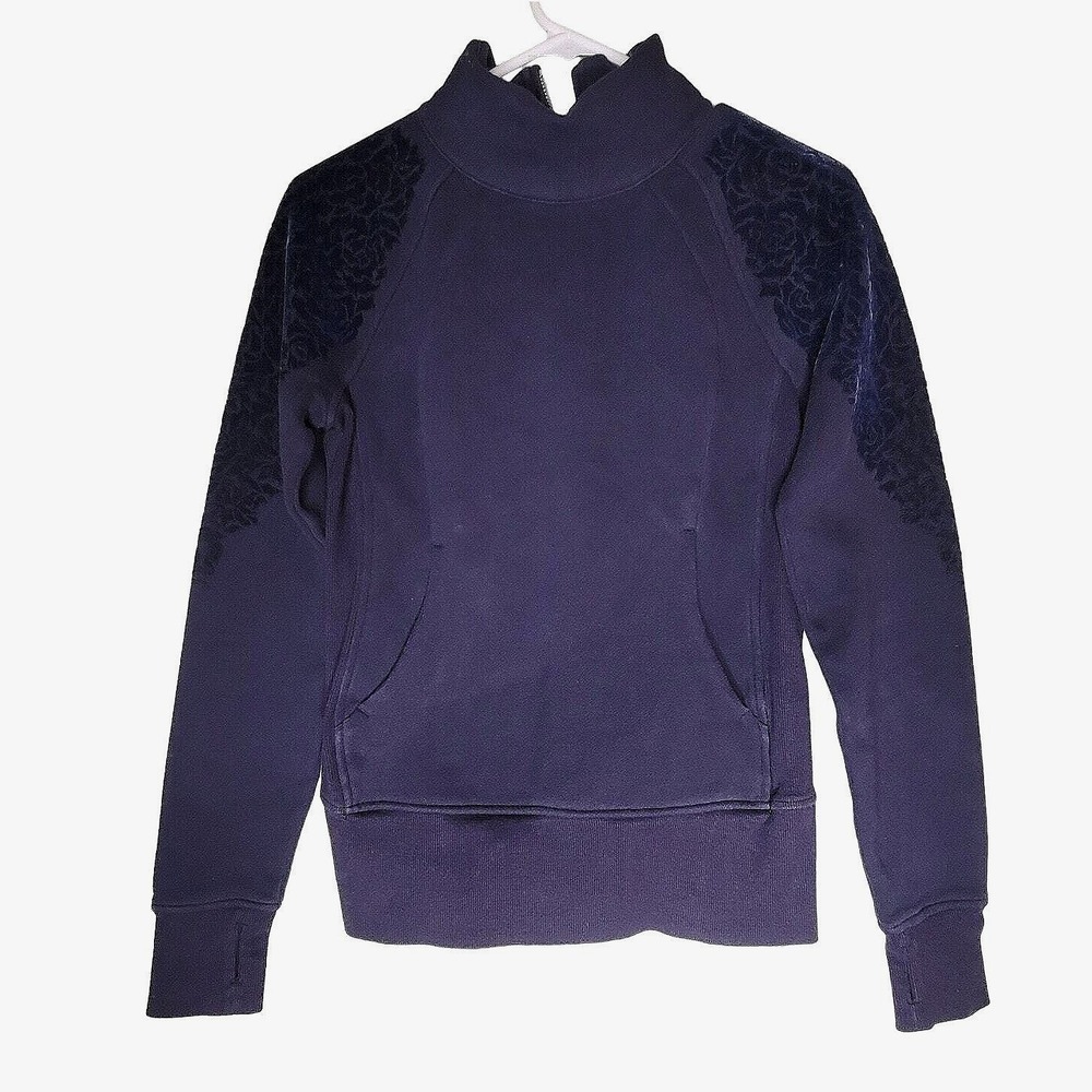 Lululemon Sweatshirt Floral Flock Pullover Midnight Navy Blue Zip Mock Neck 2
